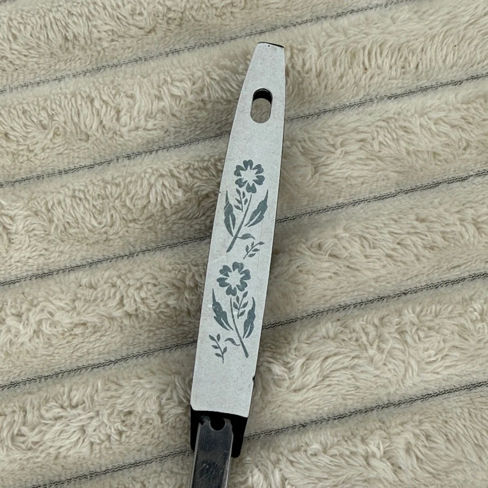Vtg Stainless Steel Square Turner Spatula with White Floral Handle